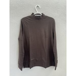 Appleseeds Womens Shirt Size Large Chocolate Brown Long Sleeve Mock Neck Cotton